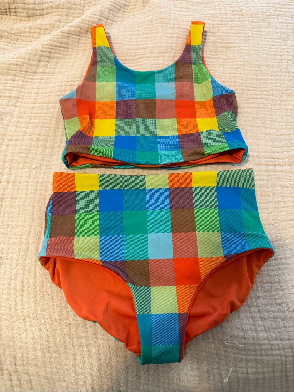 Hanna Andersson Reversible Swimsuit. Size 8 kids. Madras print.